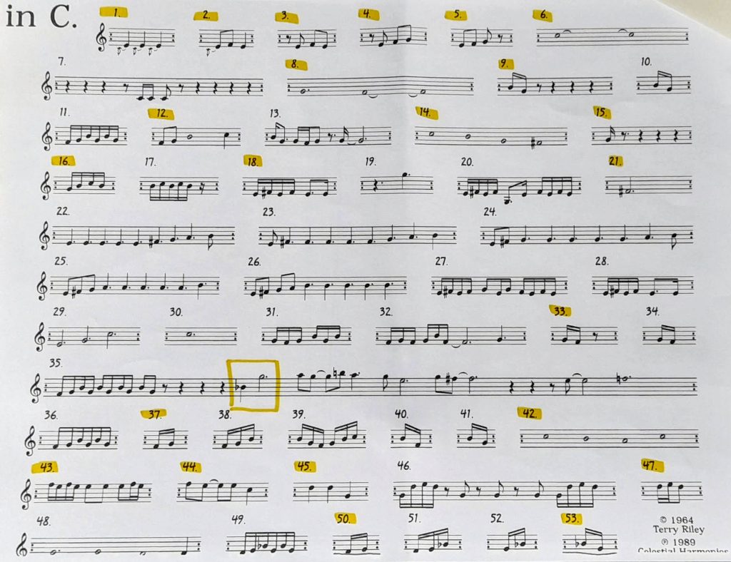 Terry Riley - In C Parts Pic